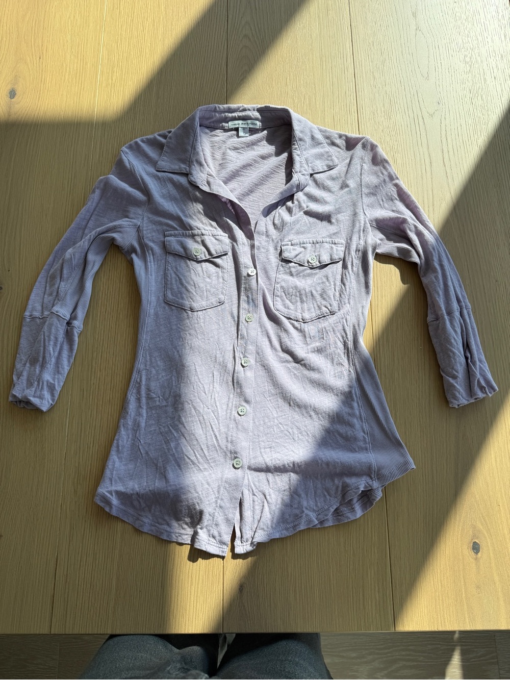 James Perse Standard Lilac Ribbed Panel Button Down Shirt Size 1